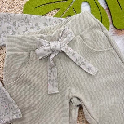 Conj. Blusa Manga Longa Floral e Calça Anarruga - Verde